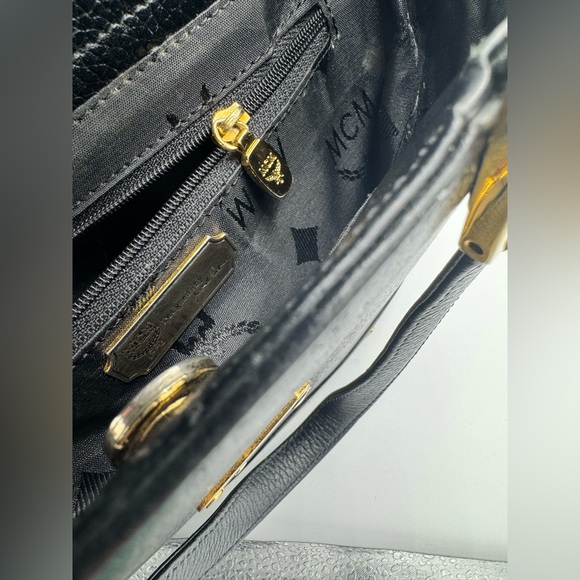 MCM Vintage Black Leather Flap Studded Bucket Bag - Picture 8 of 12